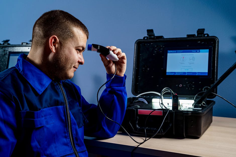 Engineer testing a low-latency wireless controller setup on a desk