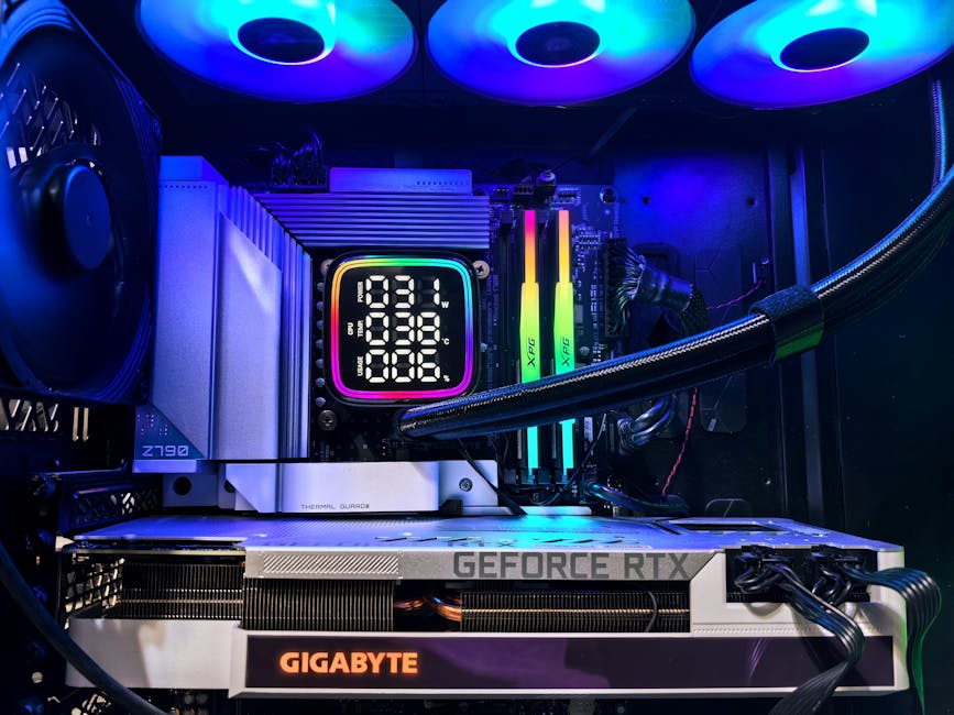 Gaming PC cooling fans running as GPU heats during a sustained benchmark