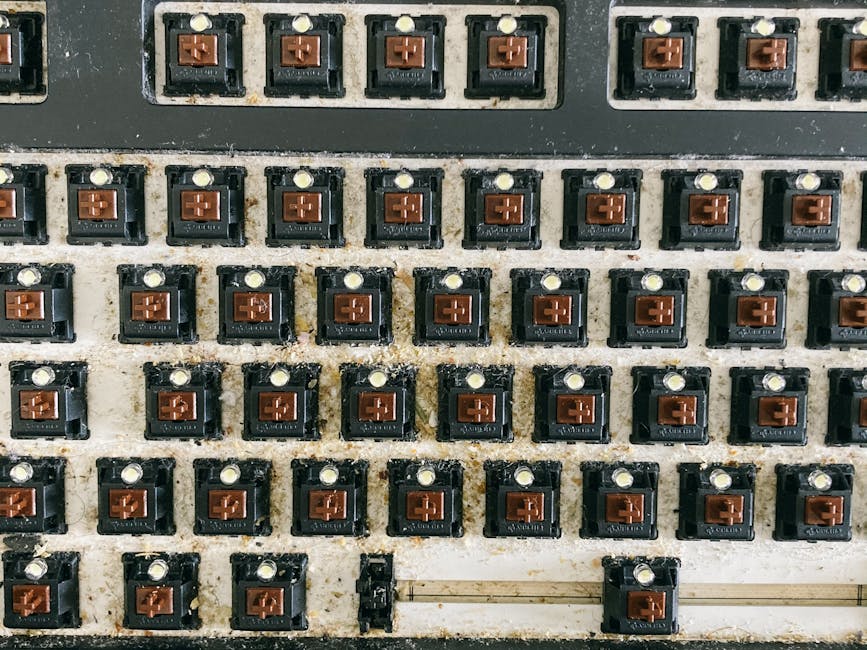 Close-up of mechanical keyboard switches and keycaps on a desk