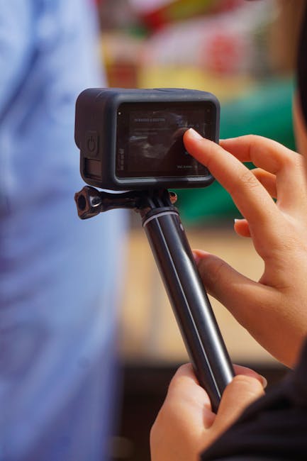 Action camera mounted outdoors showing electronic stabilization during movement